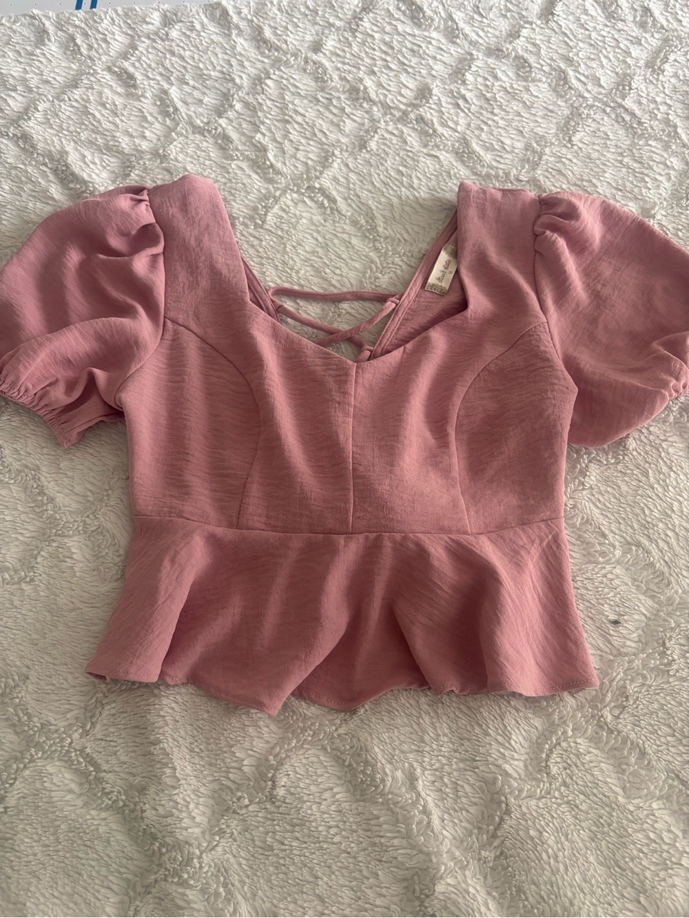 Altar’d state Peplum Top with corset tie in back Dusty Rose, Med